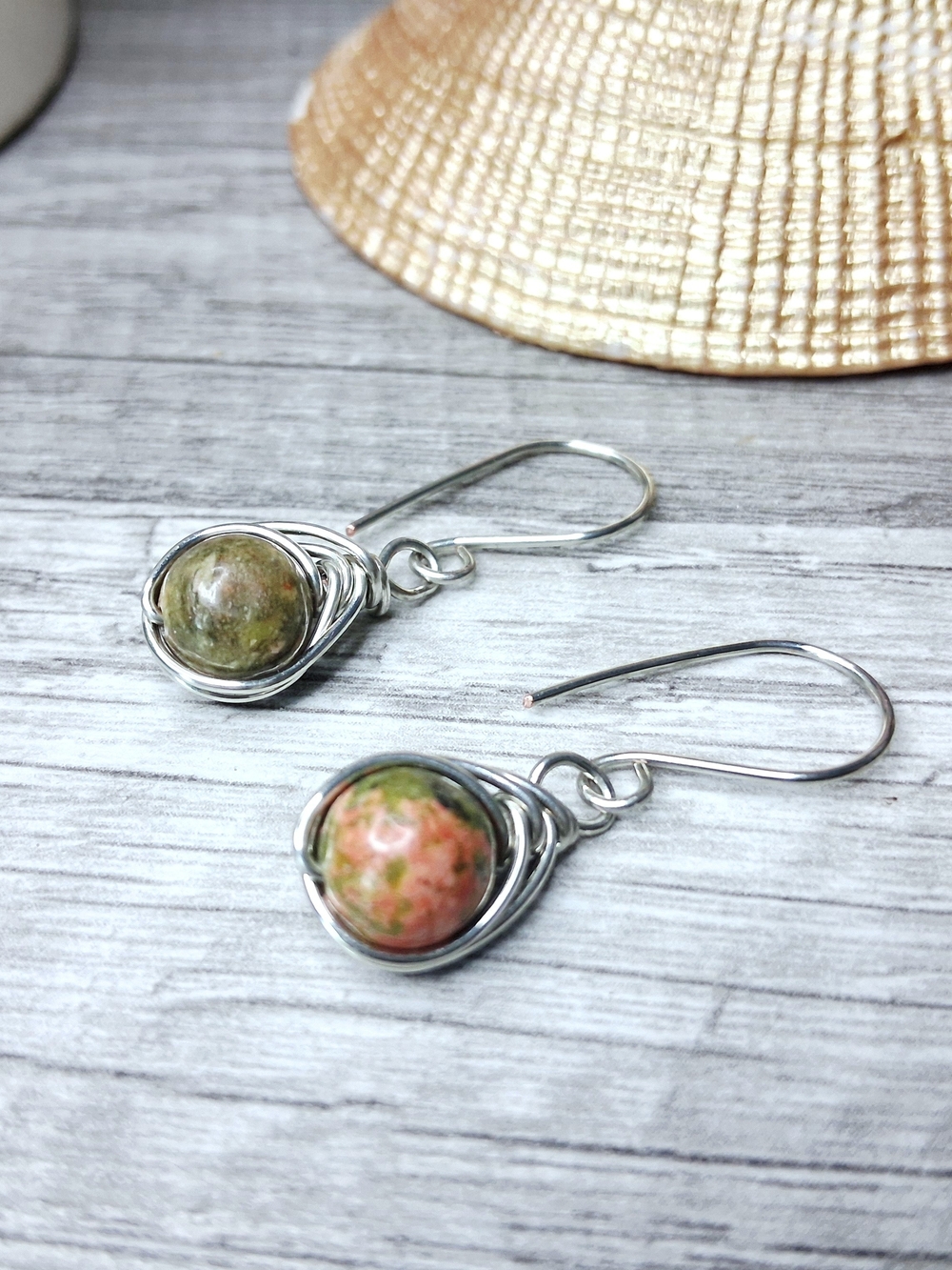 Dainty Unakite Gemstone Dangle Earrings